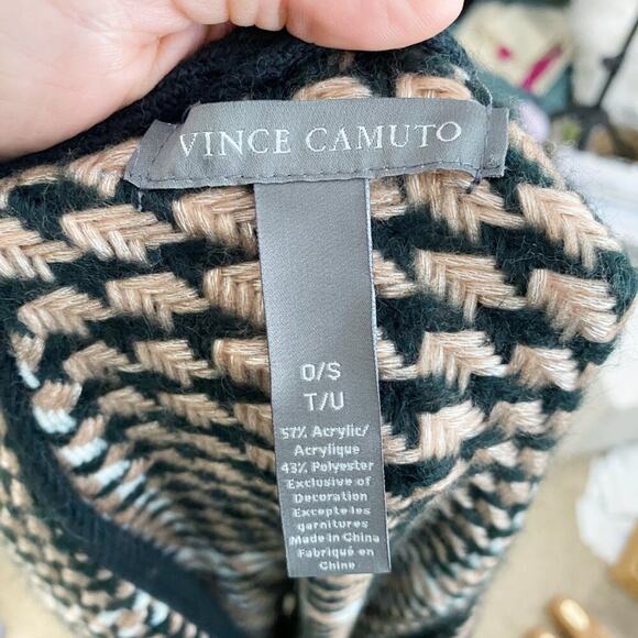 Vince Camuto Tan/Black Knit Sweater/Poncho One Size Patterned Fringe Detail EUC - Picture 7 of 8